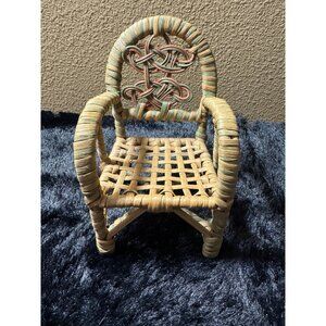 Vintage Woven Wicker Rattan  Miniature Wicker Doll Chair With Intricate Design